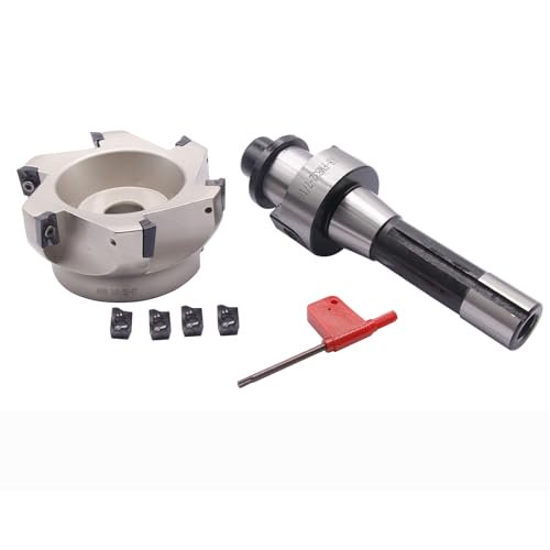 R8 FMB32 7/16-20 Shank Face End Mill Arbor and 3.94"/100mm Cutting Diameter 6-Flute 400R 100-32-6T CNC Face End Milling Shell Cutter with 10Pcs APMT1604 Carbide Inserts and T15 Wrench$$Tools