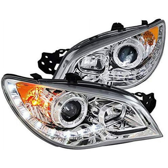 R8 Style DRL LED Light Strip Projector Headlight Head Lamp Replacement in Chrome Housing Clear Lens Made For And Compatible With 2006 - 2007 Subaru Impreza WRX STI 06 07