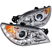 R8 Style DRL LED Light Strip Projector Headlight Head Lamp Replacement in Chrome Housing Clear Lens Made For And Compatible With 2006 - 2007 Subaru Impreza WRX STI 06 07