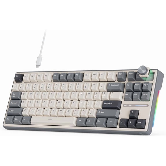 R87 Wired Mechanical Keyboard with Hot Swappable Knob 75% Backlit Gaming Keyboard 88 TKL Gasket Mounted with QMK/VIA and Linear Creamy