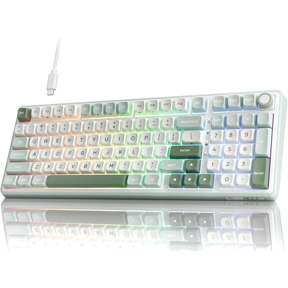 R98 Pro Creamy Mechanical Keyboard, 96% Wired Gaming Keyboard RGB Backlit with Number Pad and Volume Knob, Gasket Mount, MDA Profile PBT Keycaps, Hot Swappable Pre-lubed Tactile