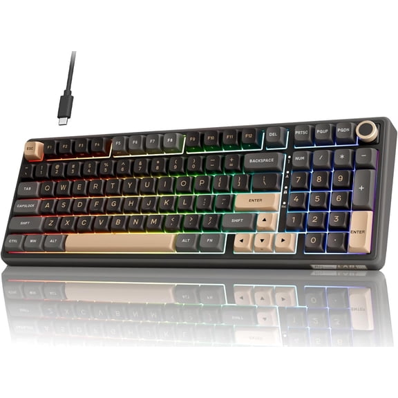 R98 Pro Wired Mechanical Keyboard, 96% Creamy Gaming Keyboard RGB Backlit with Number Pad and Volume Knob, Gasket Mount, MDA Profile PBT Keycaps, Hot Swappable Pre-lubed Linear