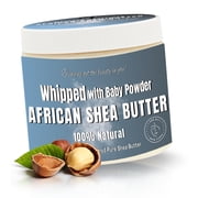 RA COSMETICS Whipped Shea Butter Baby Powder - 100% Pure and Natural African Shea Butter - Ultimate Handcrafted Moisturizer with Essential Vitamins for Radiant Skin and Luscious Hair - 12oz Jar