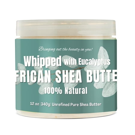 RA COSMETICS Whipped Shea Butter Eucalyptus - 100% Pure and Natural African Shea Butter - Handcrafted Moisturizer with Essential Vitamins for Radiant Skin and Luscious Hair - 12oz Jar