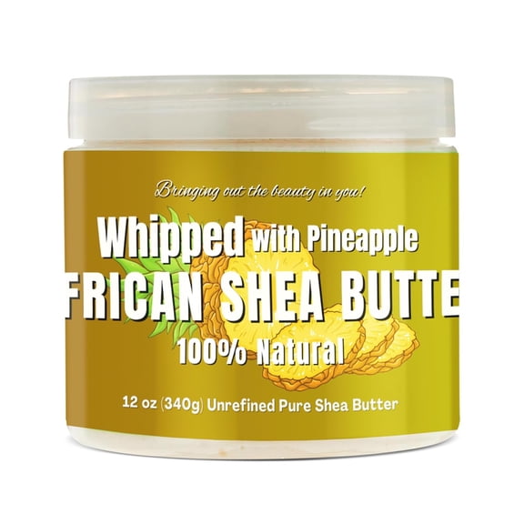 RA COSMETICS Whipped Shea Butter Pineapple - 100% Pure and Natural African Shea Butter - Ultimate Handcrafted Moisturizer with Essential Vitamins for Radiant Skin and Luscious Hair - 12oz Jar