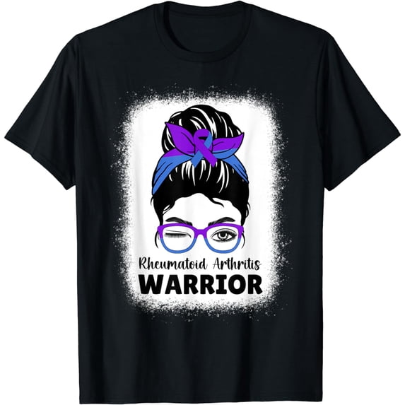 RA Rheumatoid Arthritis Awareness Warrior Women Messy Bun T-Shirt