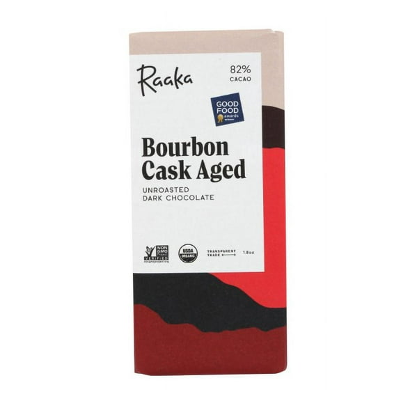 RAAKA Organic Bourbon Cask Aged 82% Dark Chocolate, 1.8 Oz - Pack Of 5