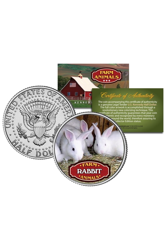 RABBIT * Collectible Farm Animals * JFK Kennedy Half Dollar U.S. Colorized Coin
