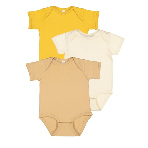 RABBIT SKINS Baby Bodysuit Girl & Boy | Newborn 0-3 Months to 24 Month Toddler 3-Pack Bulk Set, Snap Easy Closure, Basic Latte/ Natural/ Mustard 18 Months