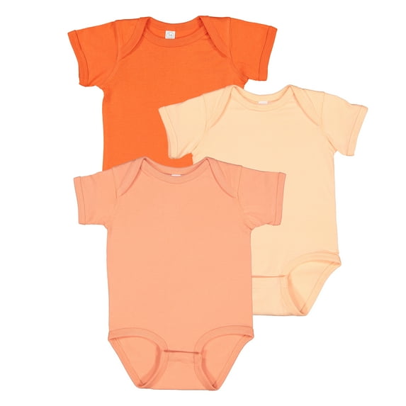 RABBIT SKINS Baby Bodysuit Girl & Boy | Newborn 0-3 Months to 24 Month Toddler 3-Pack Bulk Set, Snap Easy Closure, Basic Sunset/ Peachy/ Orange 18 Months