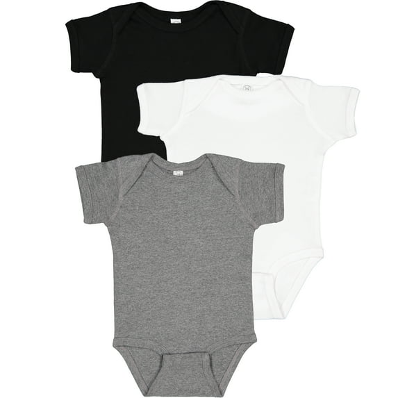 RABBIT SKINS Easy Closure Bodysuit, Granite Heather, White, Black, 18 Months, 3-Piece