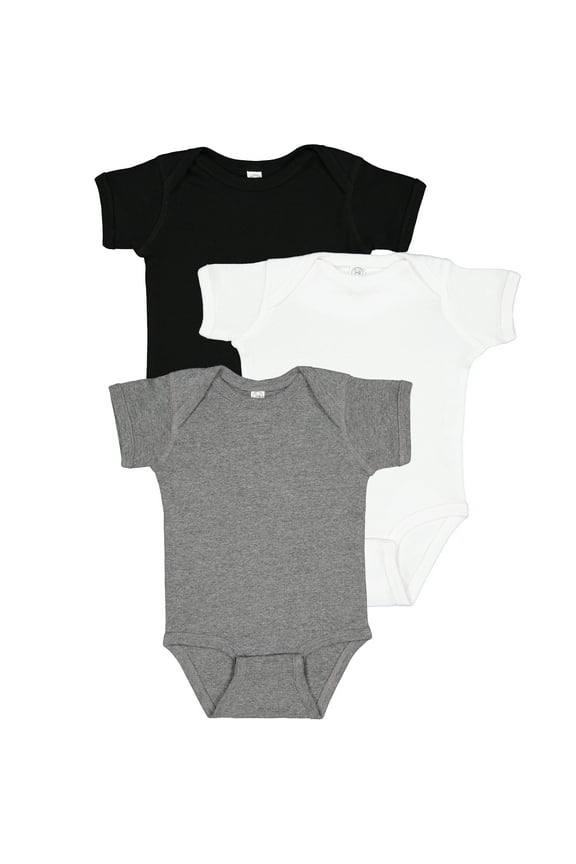 Baby Bodysuit Girl & Boy | Newborn 0-3 Months to 24 Month Toddler 3-Pack Bulk Set, Snap Easy Closure, Granite Heather/White/Black, Newborn