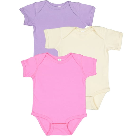 RABBIT SKINS Baby Bodysuit Girl & Boy | Newborn 0-3 Months to 24 Month Toddler 3-Pack Bulk Set, Snap Easy Closure, Raspberry/Natural/Lavendar, Newborn