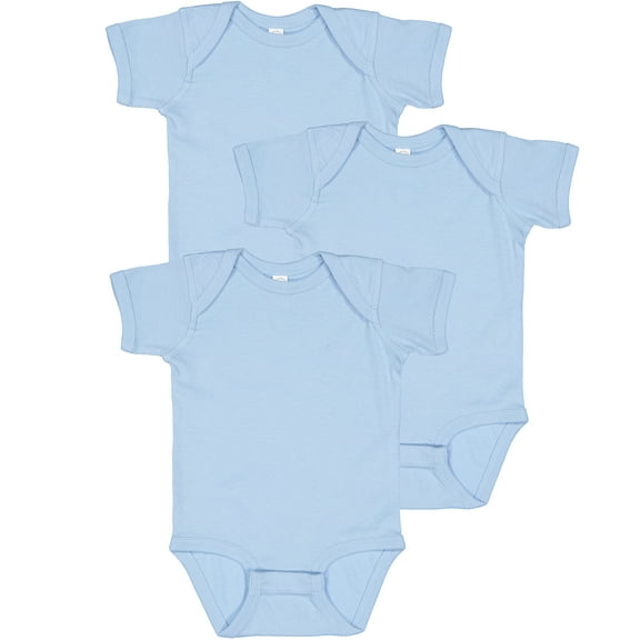 RABBIT SKINS Baby Bodysuit Girl & Boy | Newborn 0-3 Months to 24 Month Toddler 3-Pack Bulk Set, Snap Easy Closure, Basic Light Blue, 18 Months