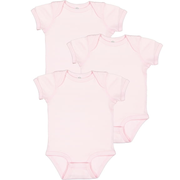 RABBIT SKINS Baby Bodysuit Girl & Boy | Newborn 0-3 Months to 24 Month Toddler 3-Pack Bulk Set, Snap Easy Closure, Basic Light Pink, 24 Months
