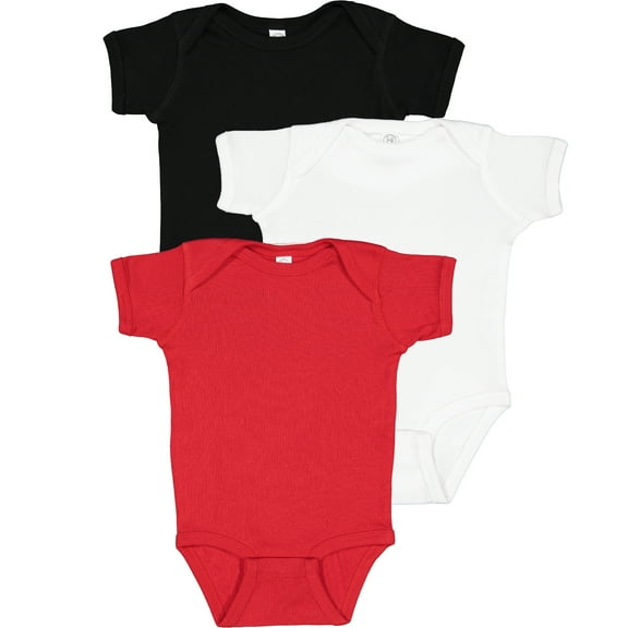 RABBIT SKINS Baby Bodysuit Girl & Boy | Newborn 0-3 Months to 24 Month Toddler 3-Pack Bulk Set, Snap Easy Closure, Red/White/Black, Newborn