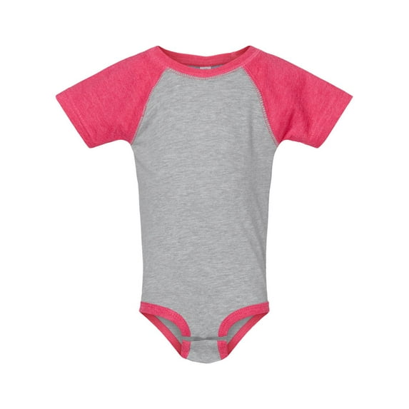 RABBIT SKINS, Baby Short Sleeve Raglan Baseball Bodysuit, Vintage Heather/Vintage Hot Pink, 24 Months