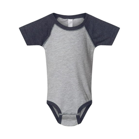 RABBIT SKINS, Baby Short Sleeve Raglan Baseball Bodysuit, Vintage Heather/Vintage Navy, 24 Months