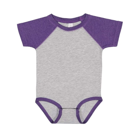 RABBIT SKINS, Baby Short Sleeve Raglan Baseball Bodysuit, Vintage Heather/Vintage Purple, 12 Months
