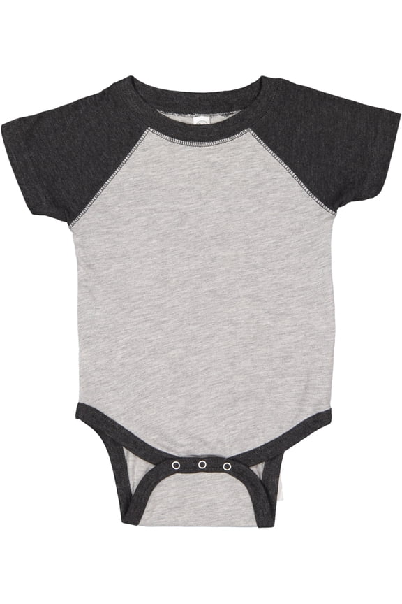 Infant Fine Jersey Raglan Short Sleeve Baseball Bodysuit, Vintage Heather/ Vintage Smoke, 24 Months
