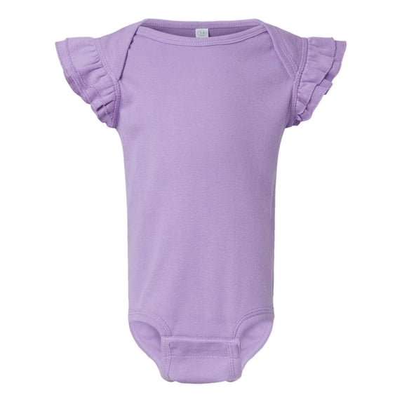 RABBIT SKINS Infant Girl Flutter Sleeve Bodysuit| Baby Ruffle Romper, Lavender, 6 Months