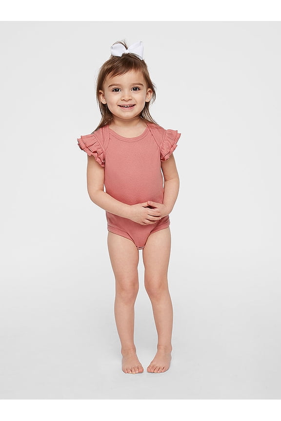 Infant Girl Flutter Sleeve Bodysuit| Baby Ruffle Romper, Mauvelous, 18 Months