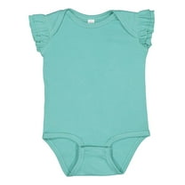 RABBIT SKINS Infant Girl Flutter Sleeve Bodysuit| Baby Ruffle Romper, Saltwater, 6 Months