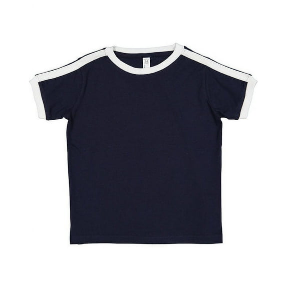 Rabbit Skins Toddler 100% Cotton Jersey Short Sleeve Soccer Ringer Tee, Navy/White, 3T