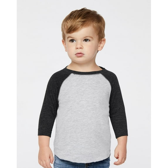RABBIT SKINS Toddler Fine Jersey Raglan 3/4 Sleeve Baseball Tee, Natural Heather/Granite Heather, 2T