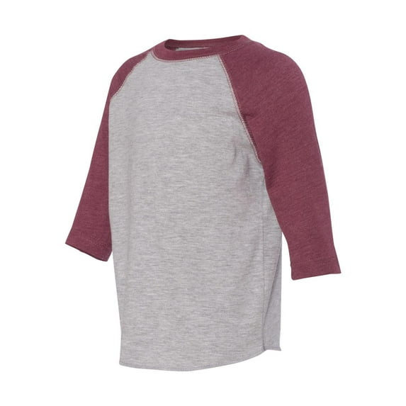 RABBIT SKINS Toddler Fine Jersey Raglan 3/4 Sleeve Baseball Tee, Vintage Heather/Vintage Burgundy, 2T