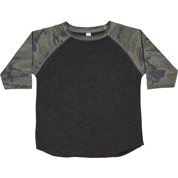 RABBIT SKINS Toddler Fine Jersey Raglan 3/4 Sleeve Baseball Tee, Vintage Smoke/Vintage Camo, 2T