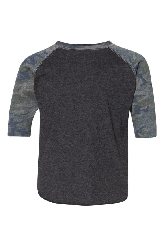 Toddler Fine Jersey Raglan 3/4 Sleeve Baseball Tee, Vintage Smoke/Vintage Camo, 4T