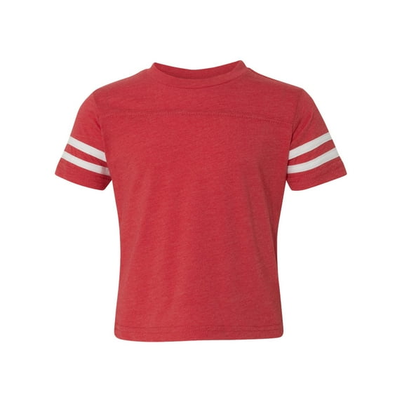 RABBIT SKINS Toddler Fine Jersey Short Sleeve Football Tee, Vintage Red/Blended White, 2T