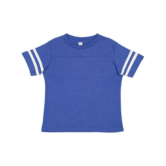 RABBIT SKINS Toddler Fine Jersey Short Sleeve Football Tee, Vintage Royal/Blended White, 5/6