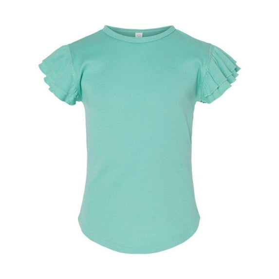 RABBIT SKINS Toddler Girls Flutter Sleeve Tee | Cute T-Shirt with Ruffles, Saltwater, 3