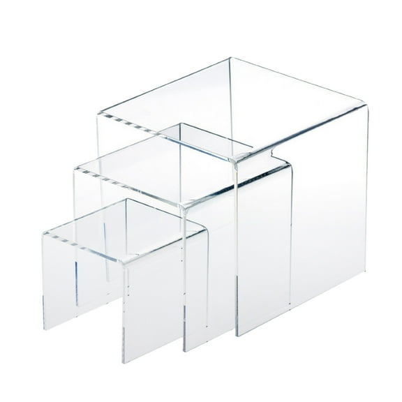 RABBITH Acrylic Display Risers 3 Size Steps Acrylic Display Stand Anti-Corrosion Clear Showcase Display Shelf for Figure Buffet