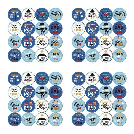 RABBITH Happy Father's Day Stickers 64pcs/4 sheets Hat Beard Letters Art Decal for Greeting Card Dessert Cupcake Decoration Gift Bag Packaging