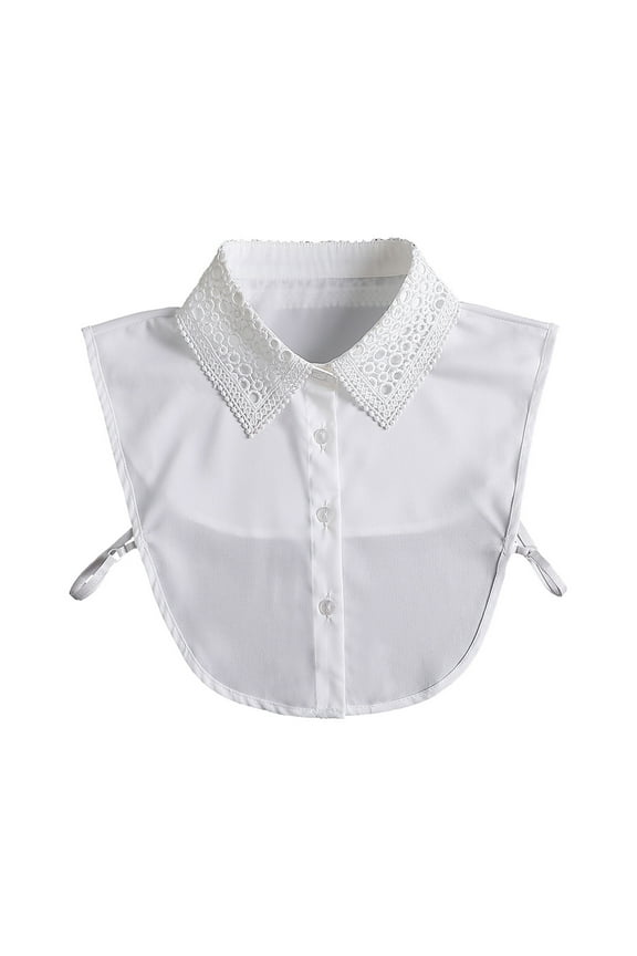 Office Lady Elegant Layering False Collar Detachable Dickey Blouse Hollow Out Embroidery Circle Pattern Lace Lapel Half Shirt for Women Girls
