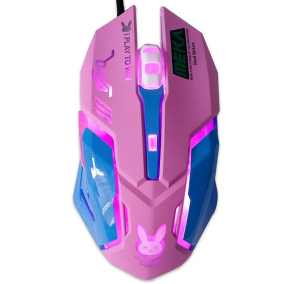 RABBITH Pink 6 Buttons 3200DPI Adjustable Gamer Wired Ergonomic LED Optical USB Computer Mouse for PC Laptop Notebook