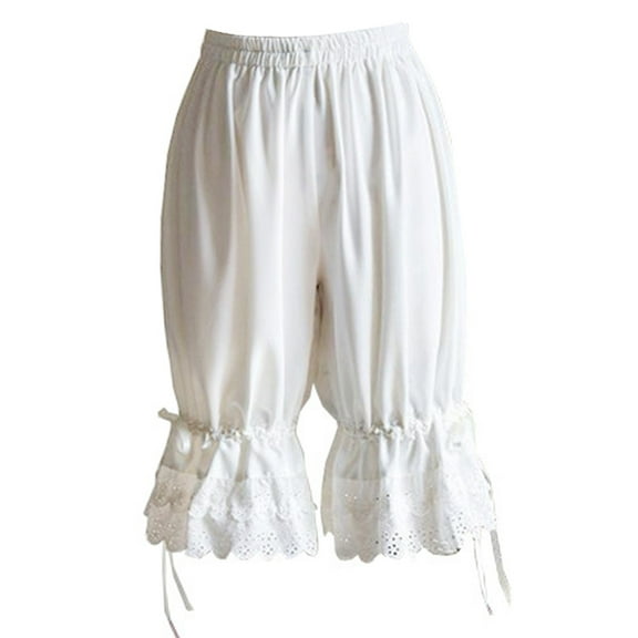 RABBITH Women Lolita Vintage Bloomers Ruffles Lace Hem Bow Lantern Pumpkin Shorts Solid Color Elastic Bubble Safety Under Pants