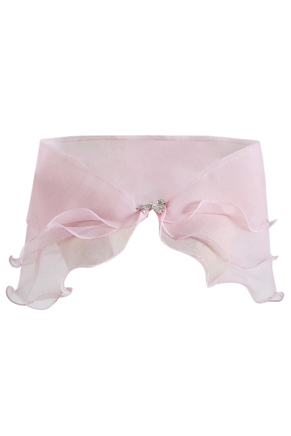 Women Vintage Layered Gauze Shawl Wrap Shrug for Rhinestone Buckle Front Wedding Dress Cover Up Sexy Off Shoulder Ruffles Bolero Banquet Capelet