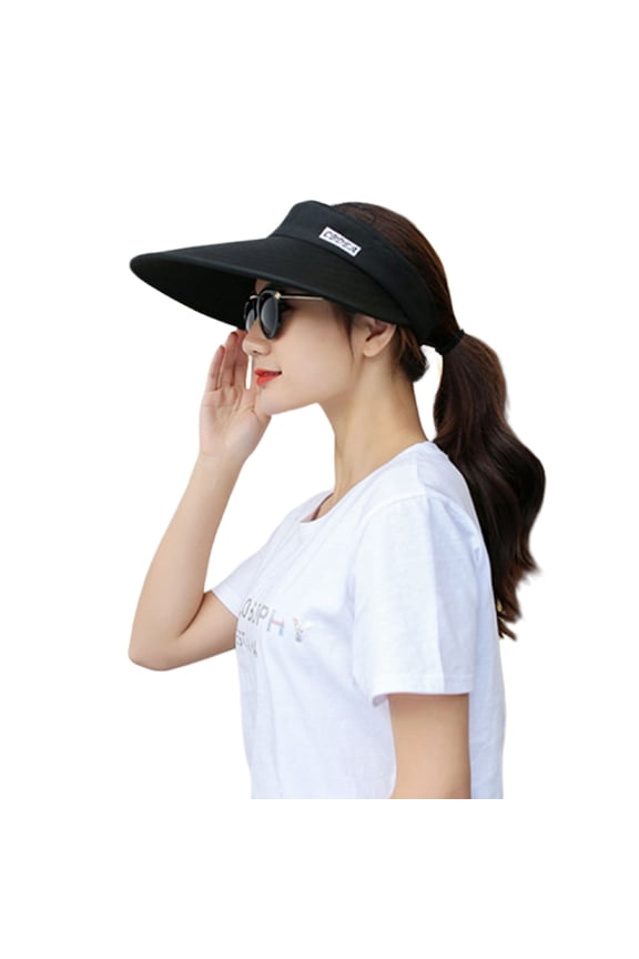 Womens Summer Ultra-Large Wide Brim Color Block for Sun Visor Hat Letters Printe