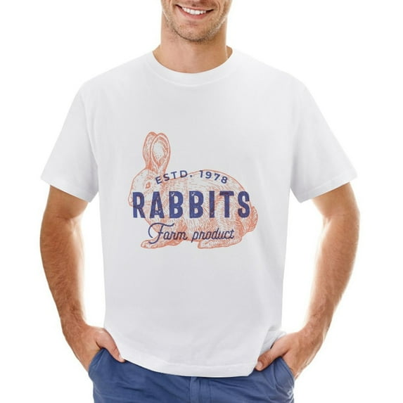 RABBITS Men’s Graphic T-shirt Vintage Short Sleeve Sport Tee White 2XL