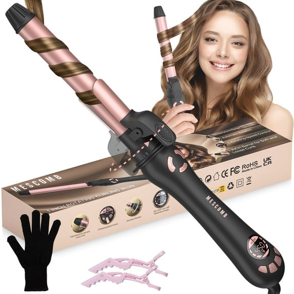 RACCOMB 1" Curling Wand / Automatic Rotating Curling Iron, 230°F to 450°F, 1H Auto Off, Dual Voltage, for Waves, Beach Curls
