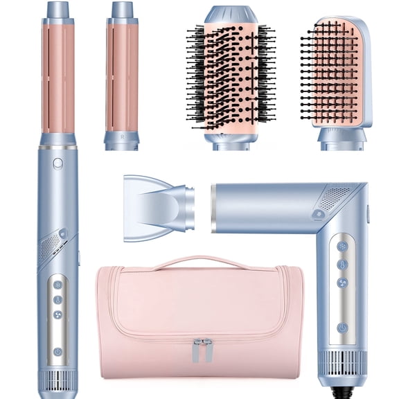 RACCOMB 5-in-1 Hair Styler, Hot Air Multi-Styler, Powerful Hair Dryer Brush & Hair Wrap Styler Set with Auto-Wrap Curlers, Oval Brush, Straightener, Travel Bag Included