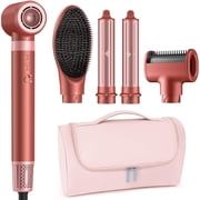 RACCOMB Air Styler, Professional Hair Dryer Brush, High-Speed Blow Dryer, Auto Wrap Curlers, for Fast Drying Styling Curling Straightening Volumizing, Rose Red