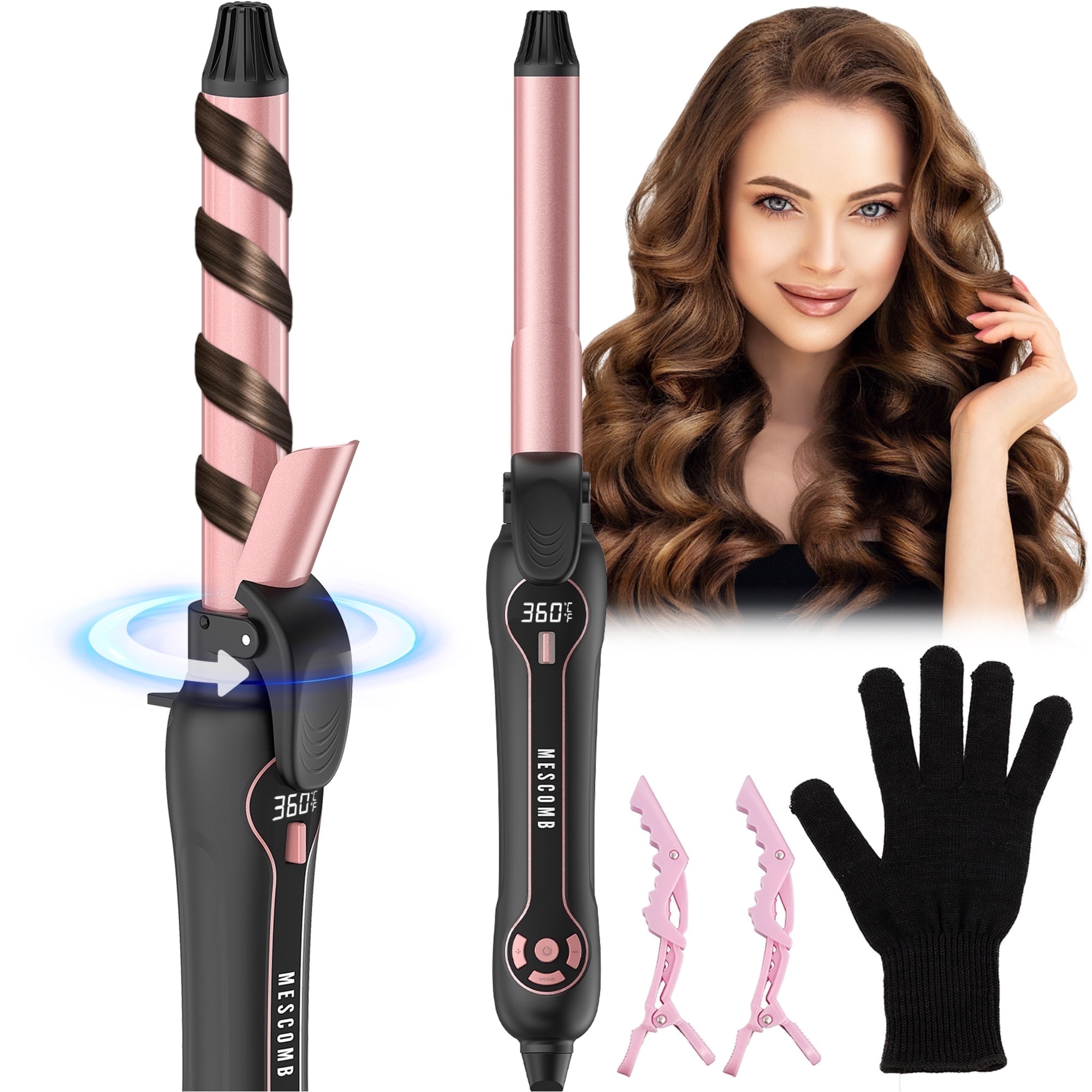 RACCOMB Automatic Rotating Curling Iron 1 inch, Fast Hair Styling, Dual Voltage, 12 Heat Setting for Lasting Beach Waves