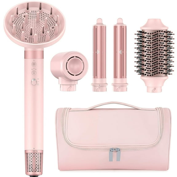 RACCOMB Professional 5 in 1 Hair Dryer Brush Set, High-Speed Hot Air Styler with Bag, Pink