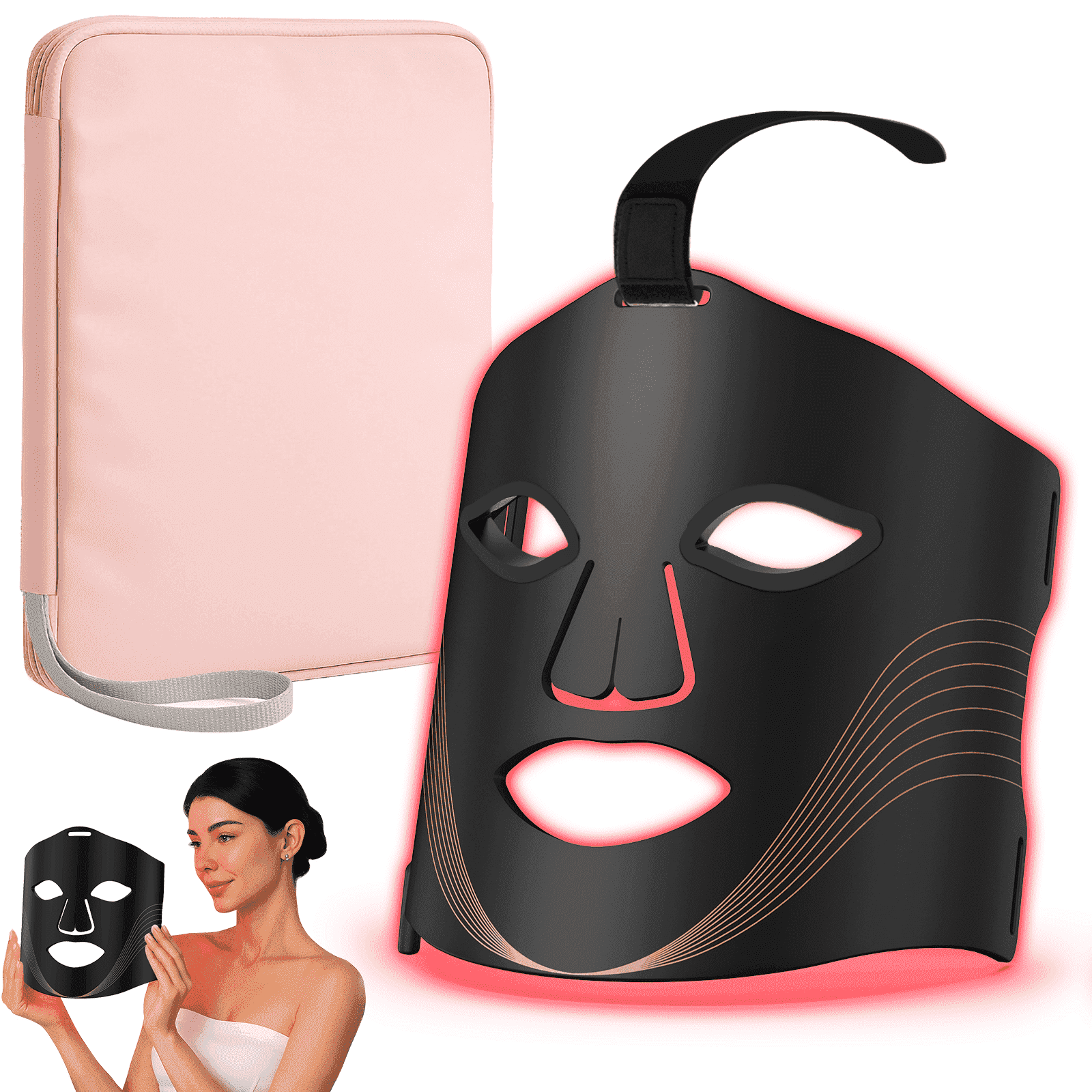 RACCOMB Red Light Therapy for Face, 6 Light Modes Portable Led Face Mask Light Therapy, near Infrared 850 Red Light, 400 LED Beads, Timing Function, Skincare at Home & Travel