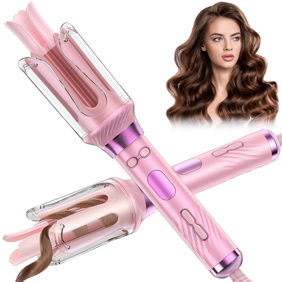 RACCOMB Rotating Curling Iron, Automatic Petal Curling Iron for Shiny & Effortless Curls, Dual Voltage Curling Iron & Lightweight for Travel, 230℉-415℉, Pink